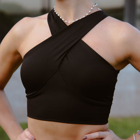 Cross back crop top push up halter workout sports bra