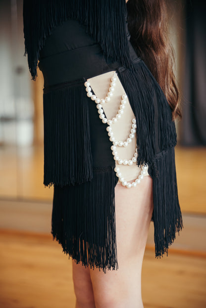 Body e gonna con frange e decorazione in perle